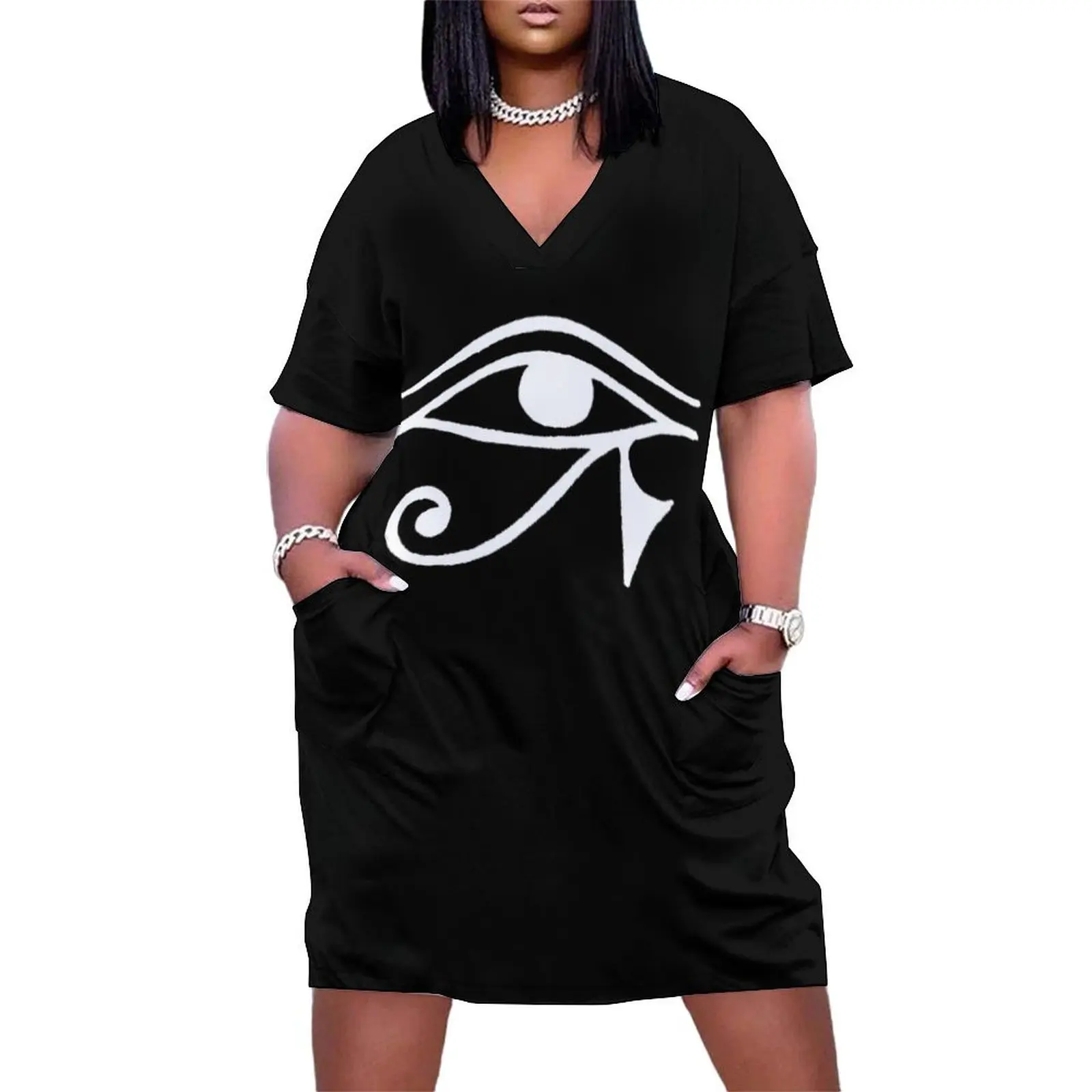 Egyptian Eye of Horus Loose Pocket Dress womens dress chic and elegant woman dress party dresses woman