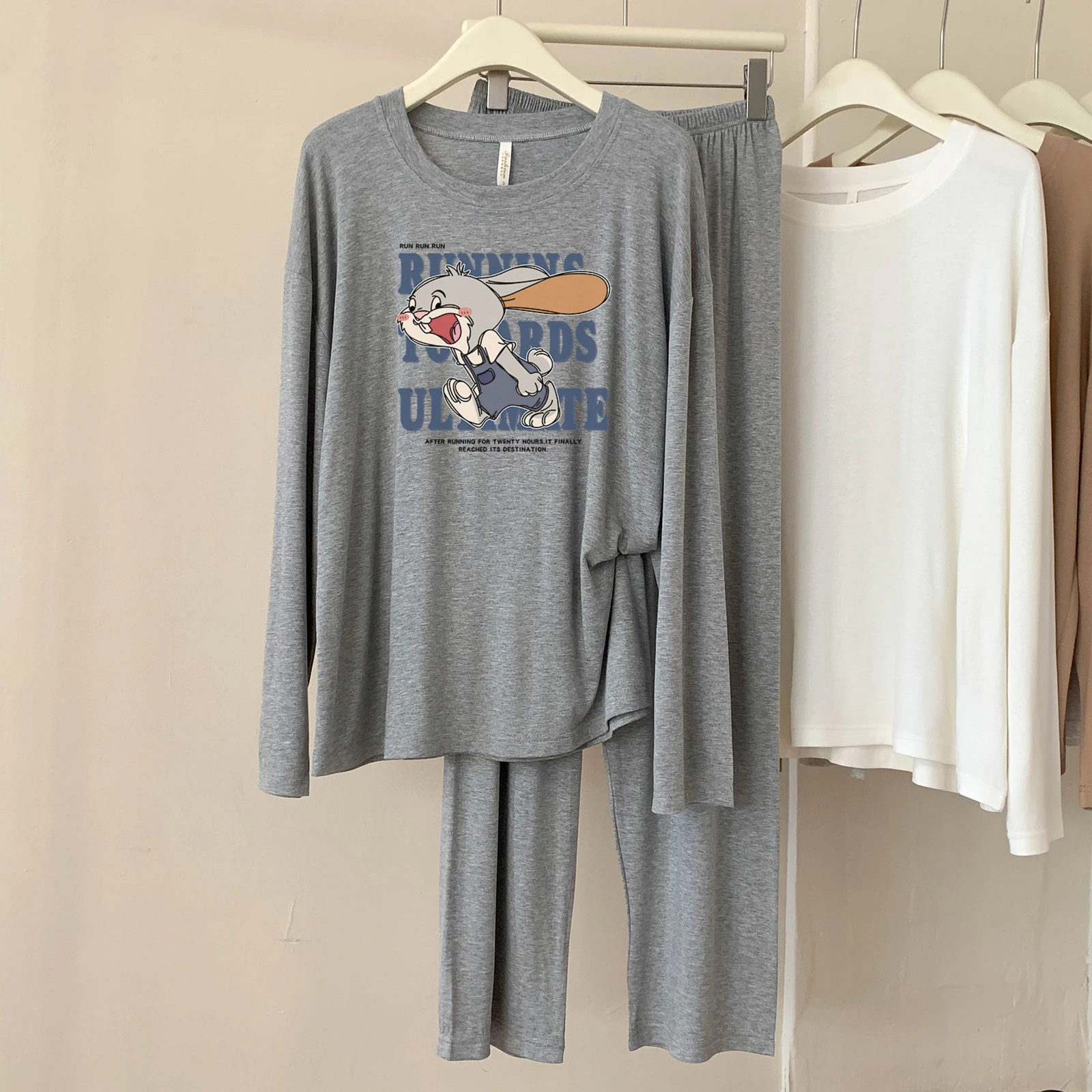 

5117-145 Modal Pajamas for Women, Spring and Autumn New Style, Casual, Simple, Solid Color, Round Neck, Long Sleeves, Comfortable