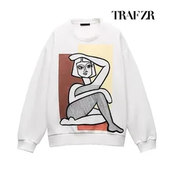 TRAF ZR Autumn Round Neck Y2k New Sweatshirts for Women's Winter Pullover Casual Long Sleeve Harajuku Oversize Top for Women