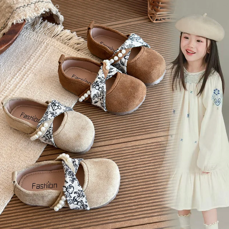 Children's Small PU Leather Shoes Girls' Shoes Spring Autumn New Soft-soled Pearl School Student Shoes Fashion Kids Loafer