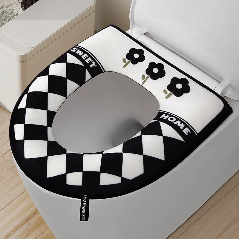 غطاء مقعد المرحاض للحمام، وسادة قطيفة ناعمة للشتاء الدافئ، قابلة للغسل، وسادة مقعد المرحاض، غطاء دافئ