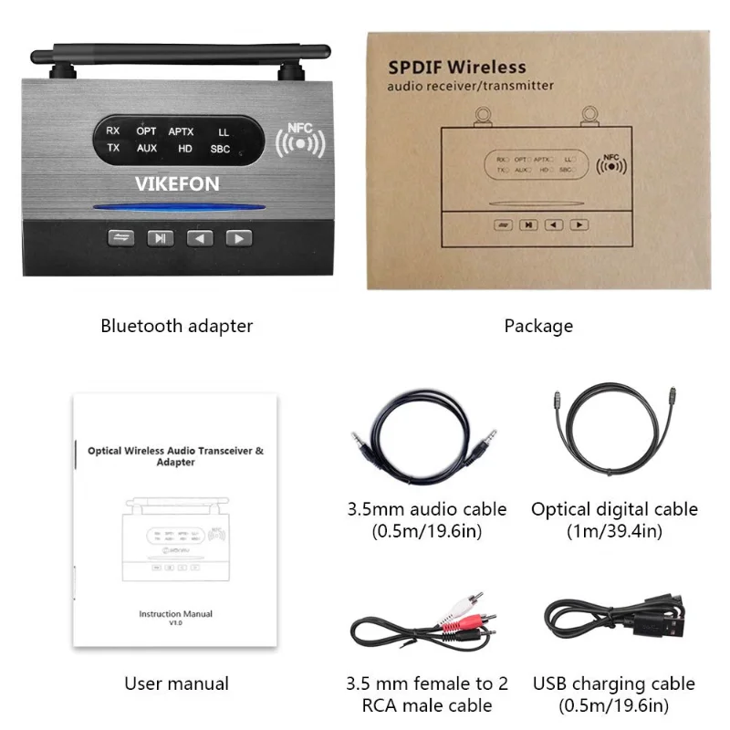 Optical SPDIF Bluetooth Adapter 80m Long Range Wireless Audio Receiver CSR8675 Aptx HD Low Latency 3.5mm AUX RCA for PC TV CAR