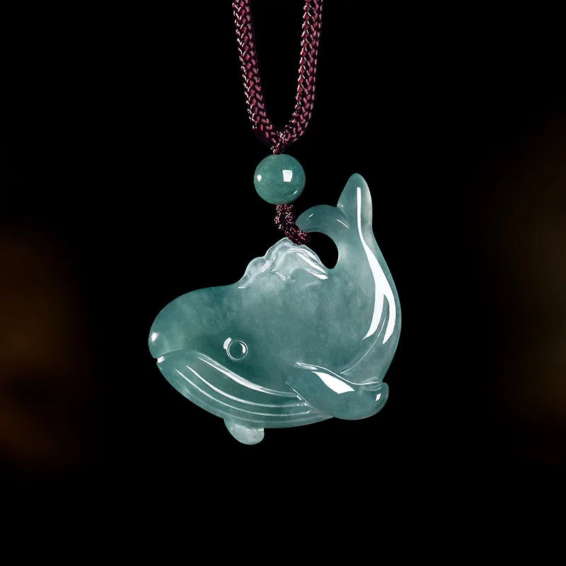 Natural Grade A Jadeite Blue Water Small Kunpeng Pendant Exquisite and Stylish Ice-Type Jade Necklace Men and Women Festive Gift