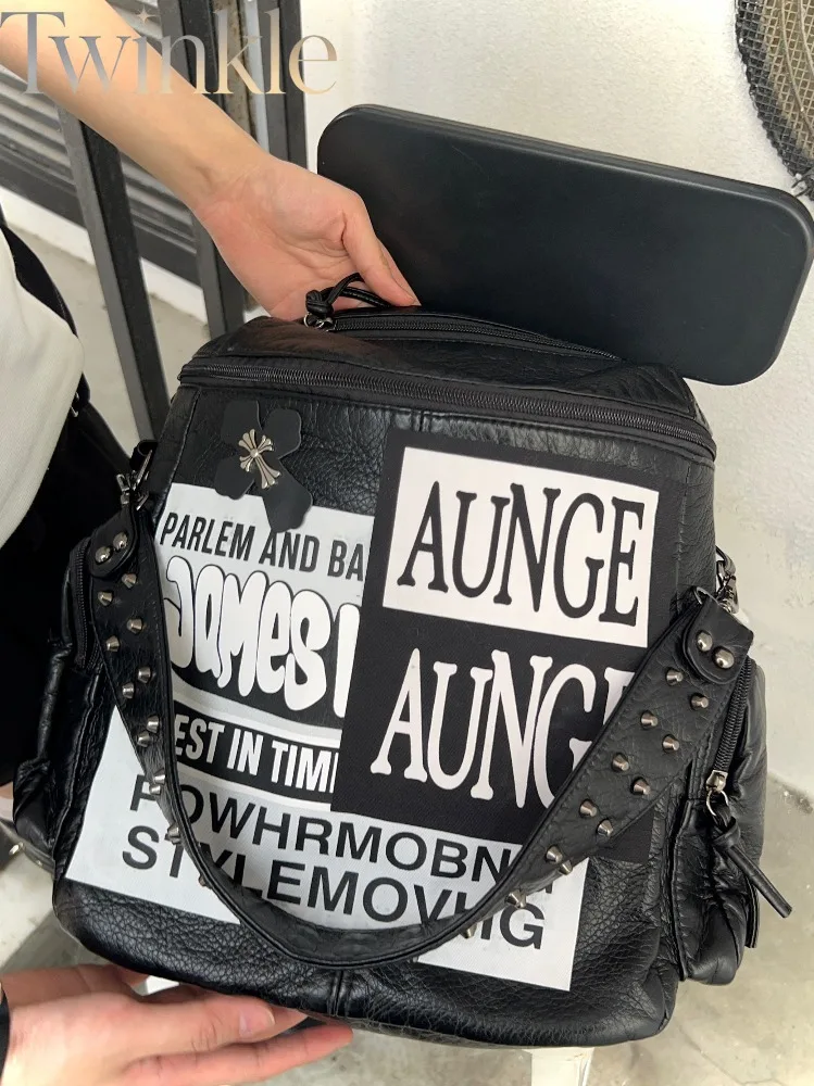 Dark Rivet Backpack British Retro Subculture Large Capacity Heavy Duty Rock Punk Schoolbag Rucksack Daypack Gothic