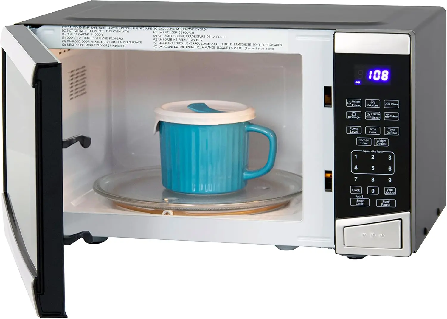 Microwave Oven 900-Watts Compact with 10 Power Levels and 6 Pre Cooking Settings, Speed Defrost, Electronic Control Panel