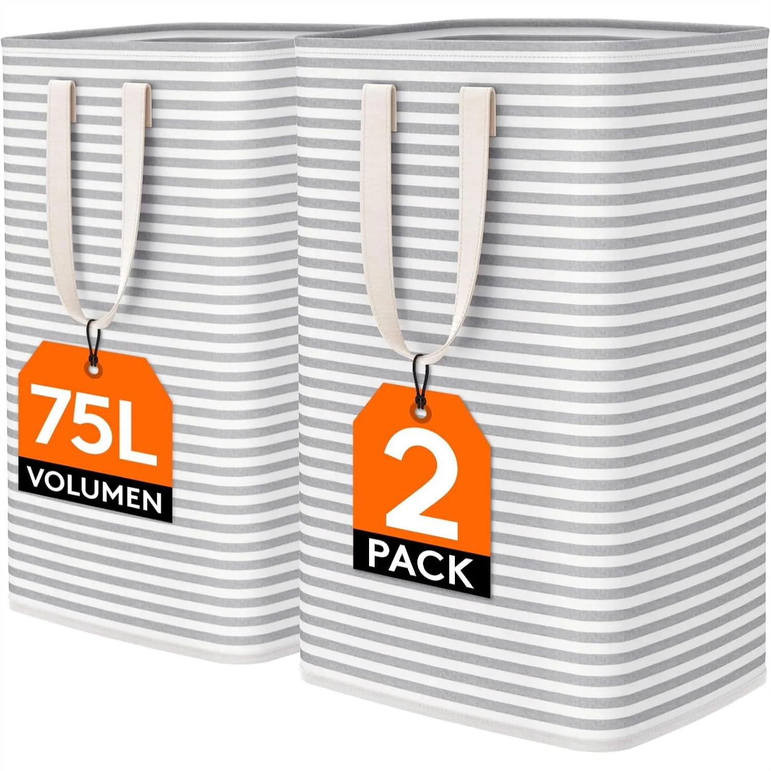 2 Packs Freestanding Clothes Hamper with Carry Handles, Large 75L Laundry Baske…