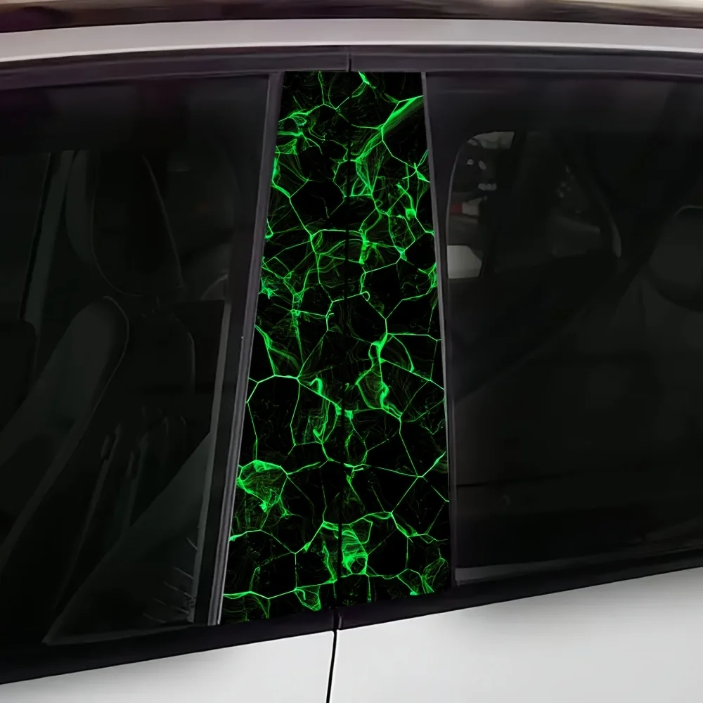 ملصق سيارة أخضر مكون من قطعتين، طبقة حماية من الفينيل المتين، عمود B خارجي مع زخرفة شخصية للسيارة، قطع غيار سيارات مشرقة #2