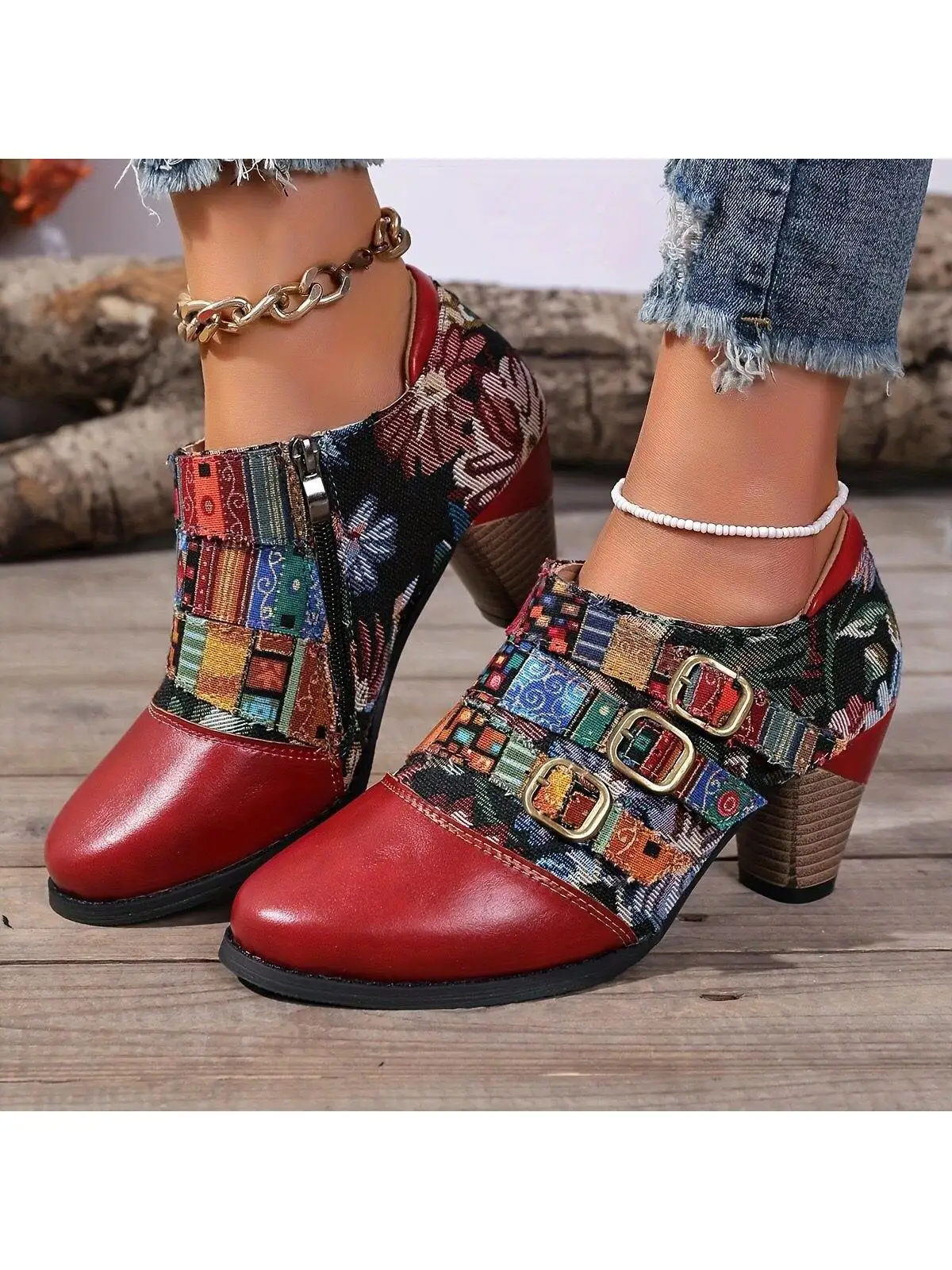 

Элегантные ботинки на массивном каблуке в этническом стиле, модные низкие ботинки в британском стиле, удобные зимние ботинки из синтетического материала