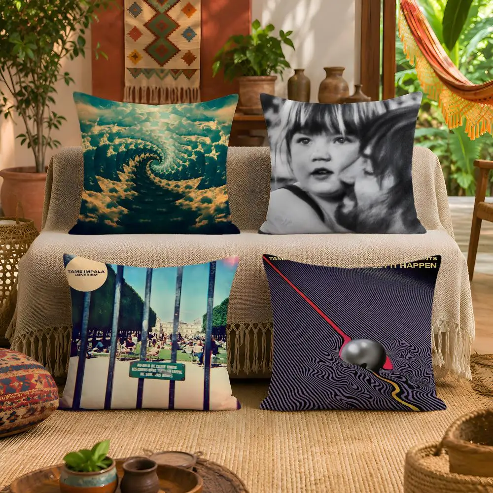 Tame Impala Psychedelic Cushion Cover 1pc Square Plush Pillow Cover Soft Fuzzy Removable Washable Sofa Bed Bedroom Decor