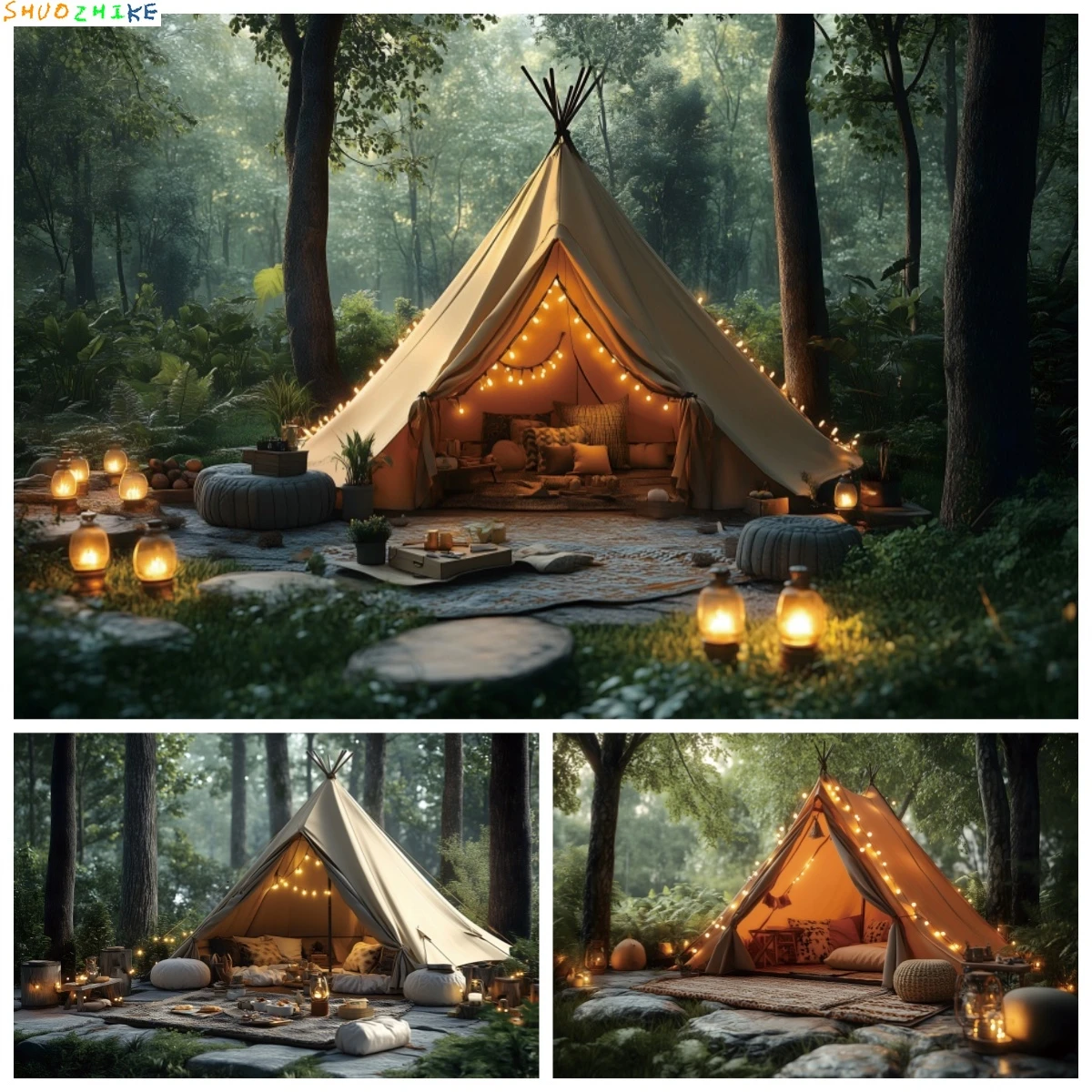 

Outdoor Camping Photography Background Tropical Jungle Forest Tent Party Decor Kids Adults Portrait Backdrop Photozone Supplies