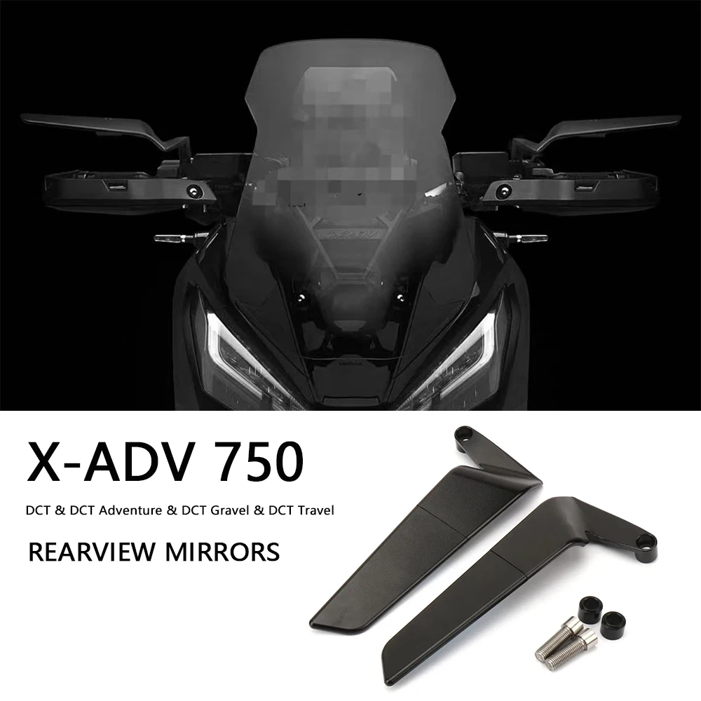 Nuovo Specchietto Retrovisore Nero per Moto in Alluminio per Honda X-ADV 750 X-ADV750 DCT Adventure Regolabile e Rotante