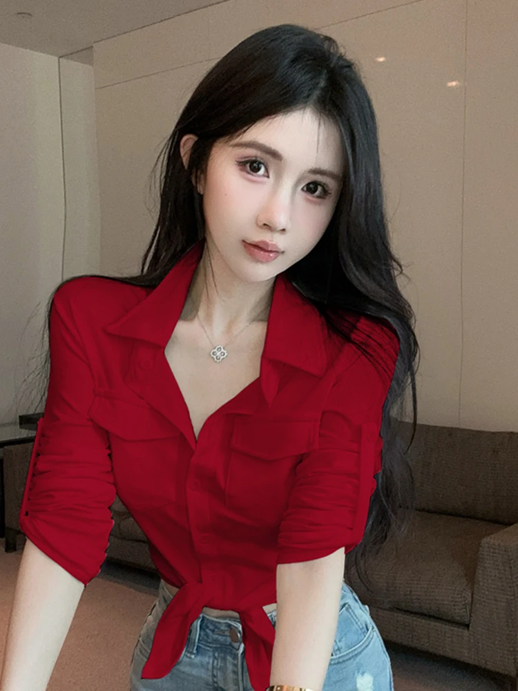 

Ретро-топ с воротником и эластичной талией, укороченный, с длинными рукавами, женский, модный, теплый, повседневный, дышащий, из смесового хлопка