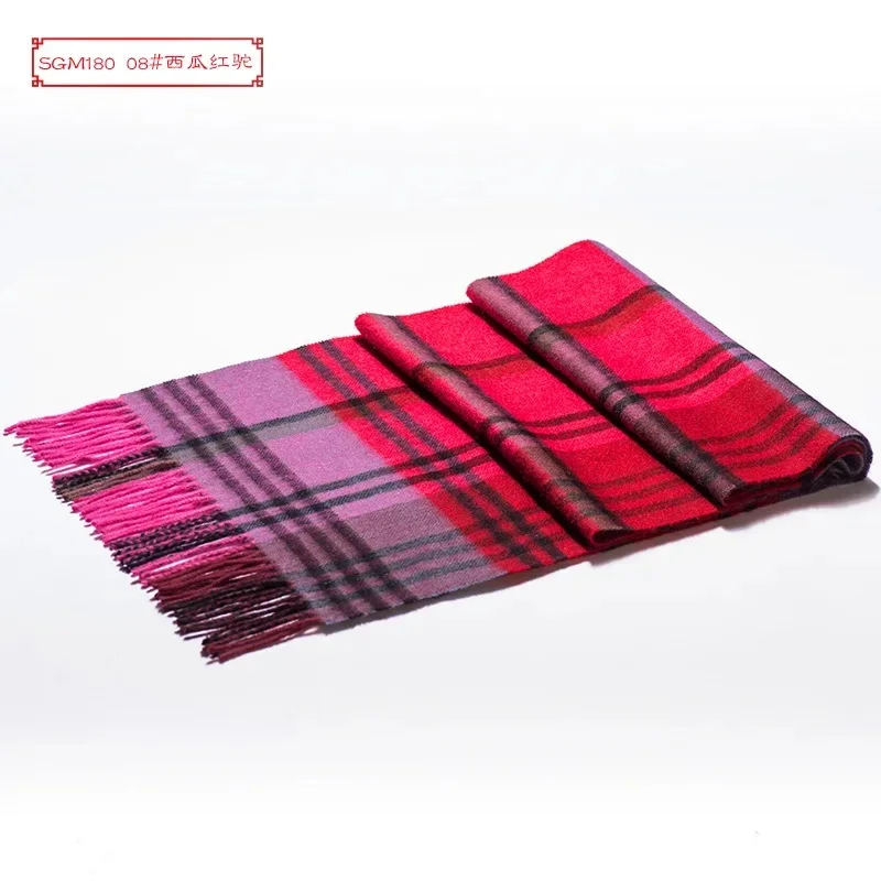 High Quality 100% Wool Scarf Men Autumn Winter Korean Long Warm Plaid Couple Muffler Male Soft Cashmere Thermal Shawl Gentlemen