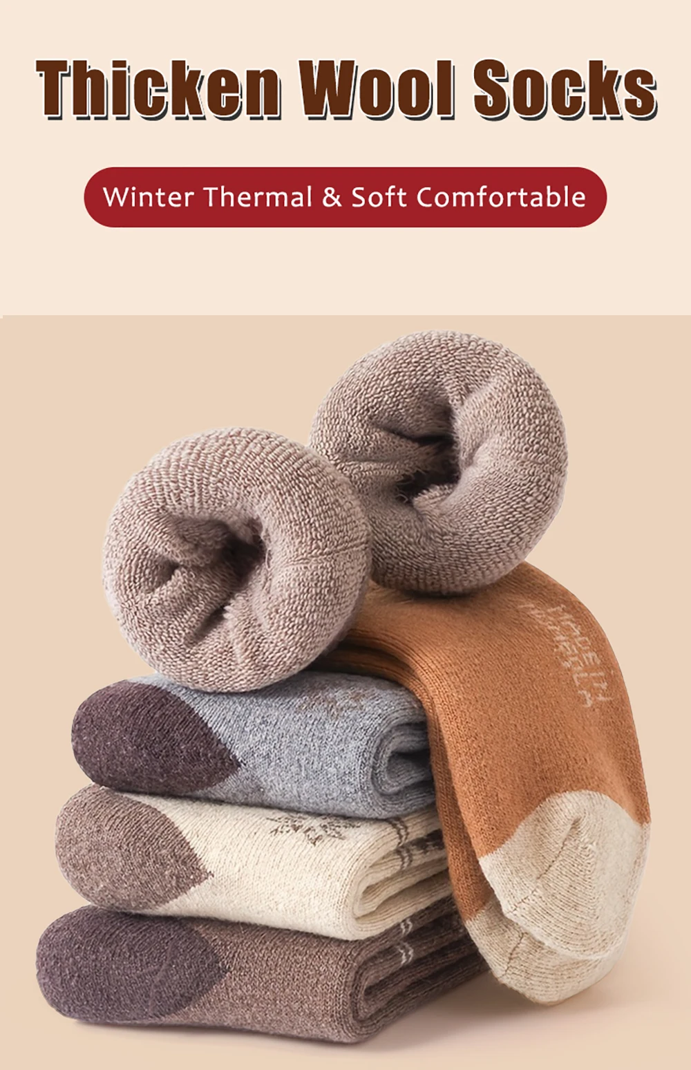 5Pairs Winter Verdicken Wolle Socken Warme Schnee Frauen Socken Gegen Kalte Mittelrohr Outdoor Sport Socken Weihnachten Elch Socken geschenk – Detail 2