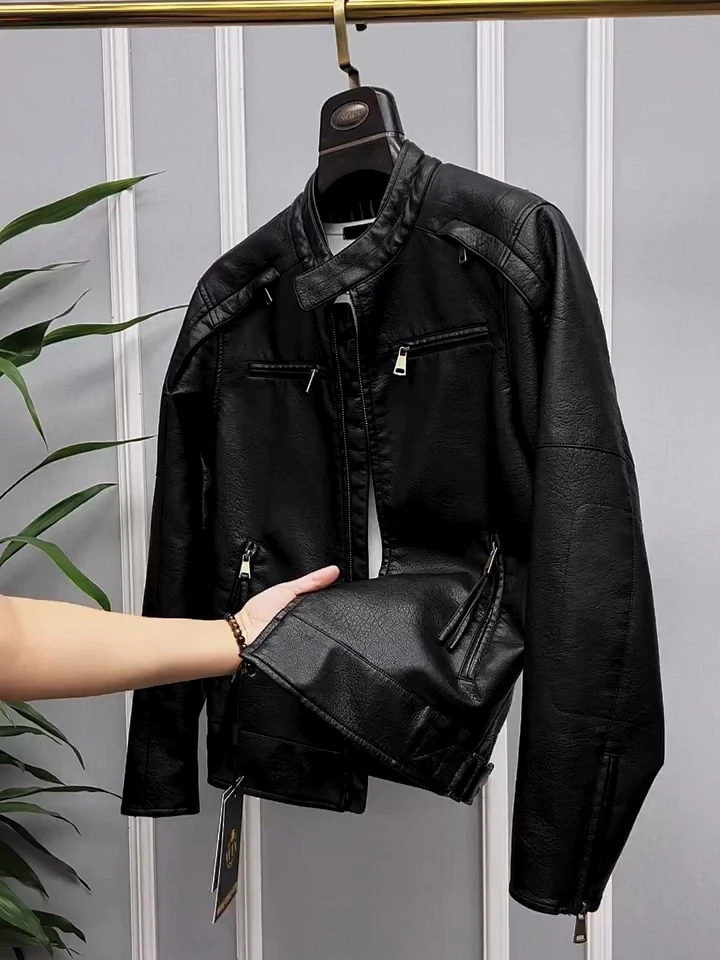 

Мужская демисезонная куртка из искусственной кожи с воротником-стойкой: новая модная универсальная модель высокого качества, стильная верхняя одежда стандартного кроя с длинными рукавами