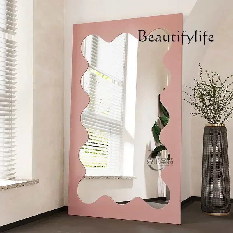 3.z.Full body mirror, simple modern solid color wave mirror, living room bedroom floor clothing store full-length mirror