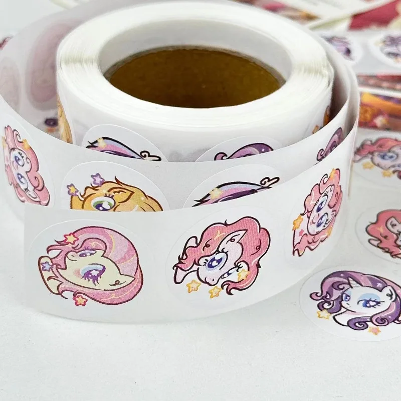 MINISO 500Pcs/set  Anime Cute My Little Pony Stickers Kawaii Round Seal Stickers Rolls Stickers Graffiti Wall Decor Wallpape