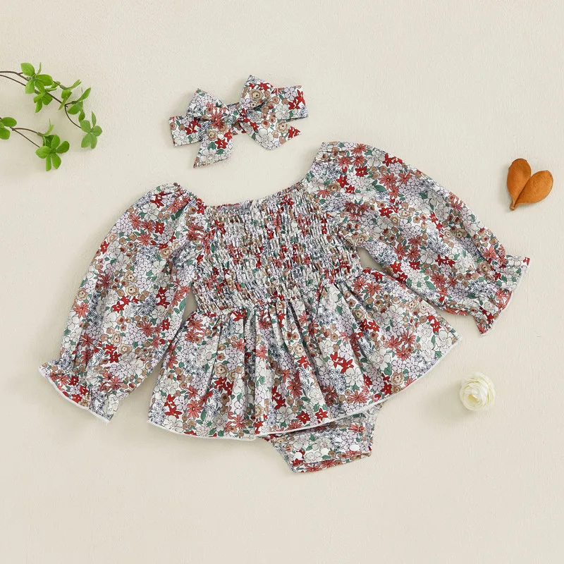 

RUEWEY 0 to 18 Months Baby Girl Bodysuit Spring Autumn Clothes Floral Long Sleeve Jumpsuits and Cute Headband Baby Clothing