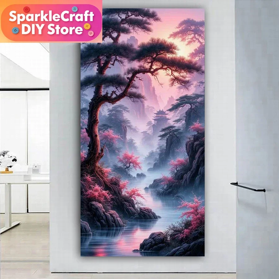 

1pc frameless Valley and River Scenery Picture Large Size Diy Diamond Painting New Collection Landscape Full Drill Mosaic Embroi