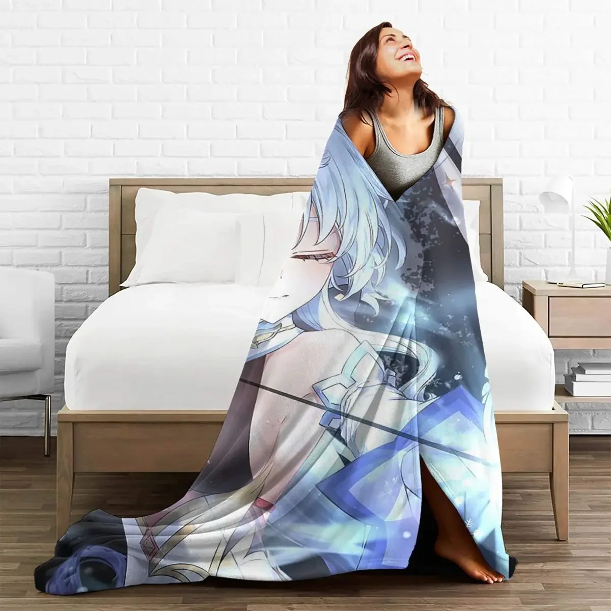 

Baby Blankets Childe Genshin Impact Plaid Fleece Winter Ganyu Soft Multi-function Throw Blanket for Sofa Office Plush Thin Quilt