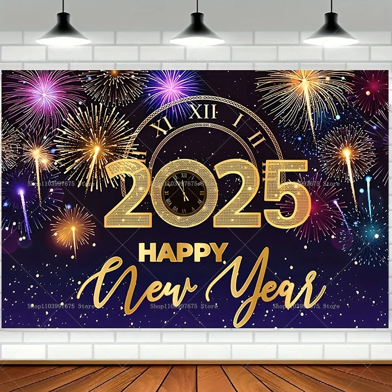 2025 felice anno nuovo foto sfondo fuochi d\'artificio palloncino capodanno tessuto segno Poster Banner decorazioni per feste sfondo Studio