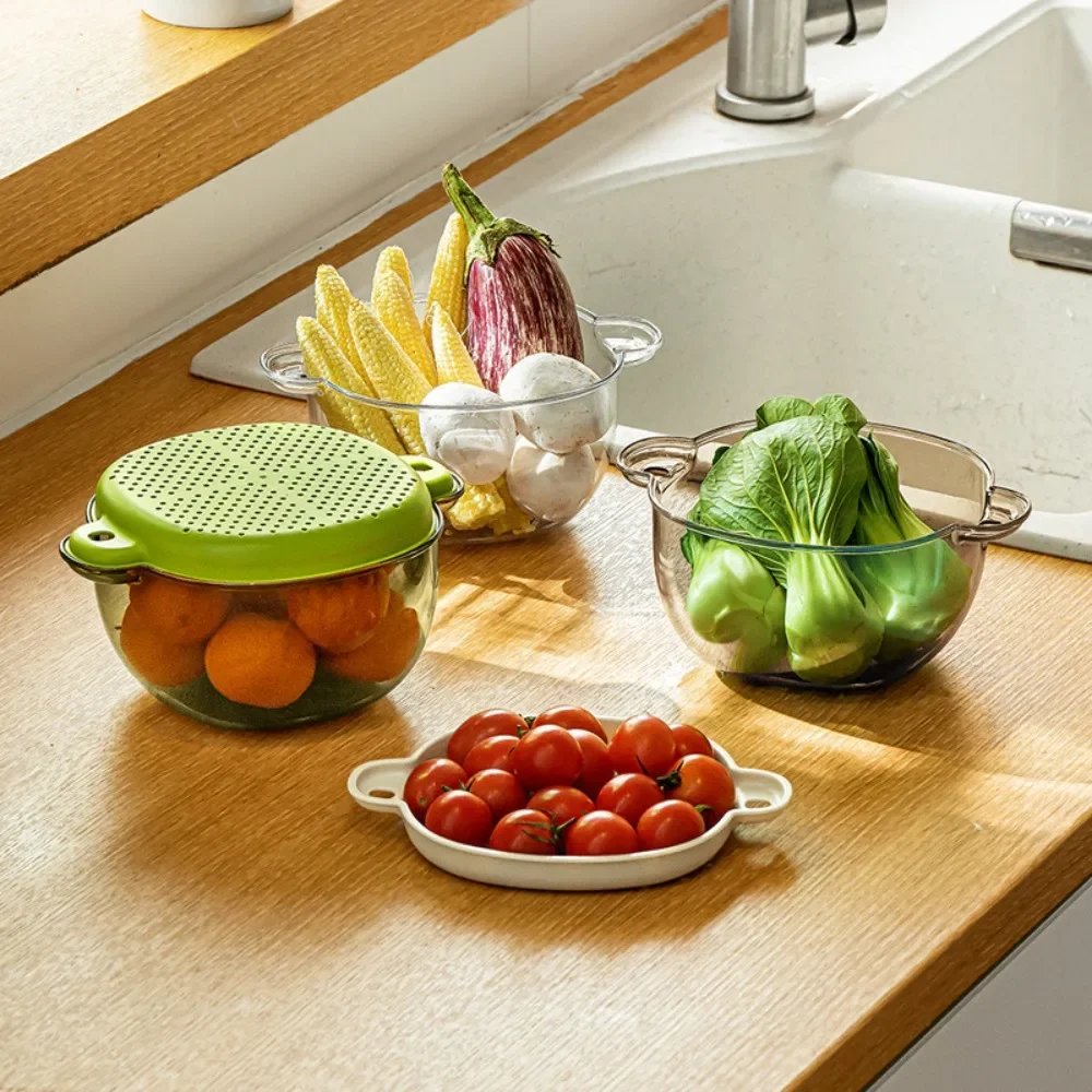 

Kitchen Drain Basket Household Washing Basket Filter Basket Fruit Plastic Double Wash Fruit Tray Plastic Washing Vegetables