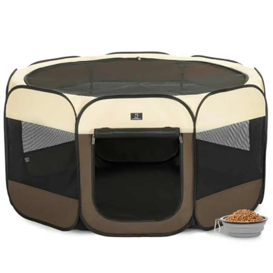 

Portable Indoor Dog Playpen for Small Dogs and Puppies by 50.39" Pop-Up Soft Puppy Playpens with Bowl Waterproof Floor Calm Saf