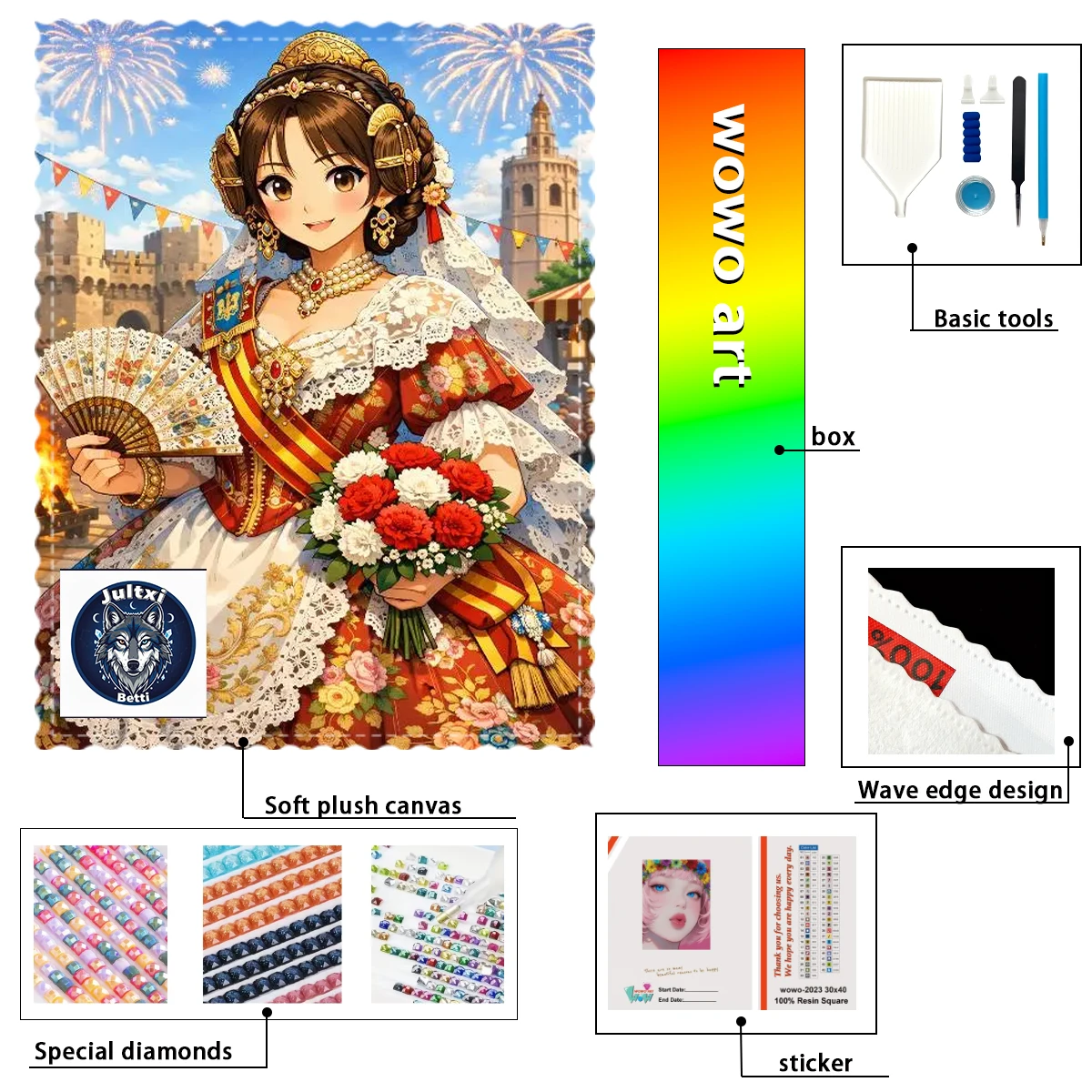 

【Betti_ Diamond Art】Small folding fan, a girl holding a bouquet of flowers, large size 60*80cm, 120-color high-end diamond paint