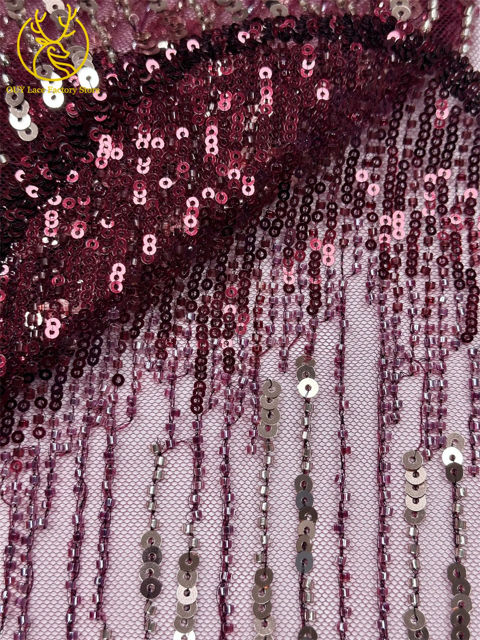5 Yards afrikanischer Perlen-Pailletten-Spitzenstoff, hochwertiger, exquisiter nigerianischer Tüll-Mesh-Spitzenstoff zum Nähen von Hochzeitskleidern – Detail 33