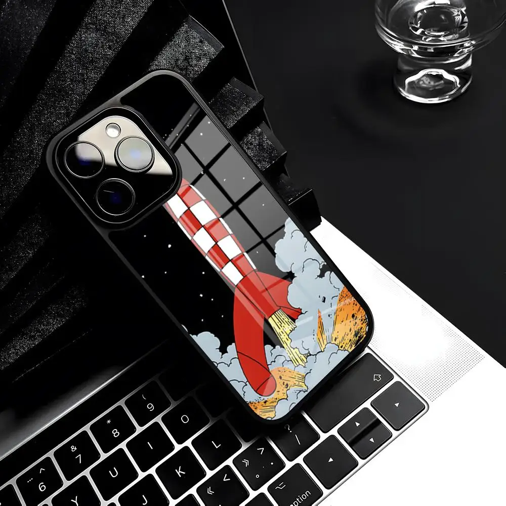 Coque de téléphone Les Aventures de Tintin pour iPhone 17 Pro Max 15 Pro 16 14 Plus 12 13 Mini 11 Pro, protection antichoc en verre