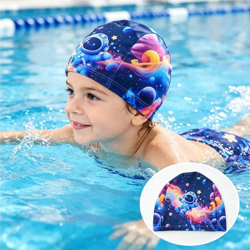 Kids 2PC Swimming Cap, Skin-friendly Elastic, Smooth Surface, for Boys Girls, Swim Training, Beach Water Games