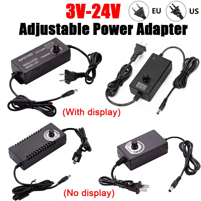 Adjustable Power Supply Adapter 3V 5V 6V 9V 12V 15V 18V 19V 20V 24V 2A 3A 5A with Display Screen Voltage Regulated Hoverboard