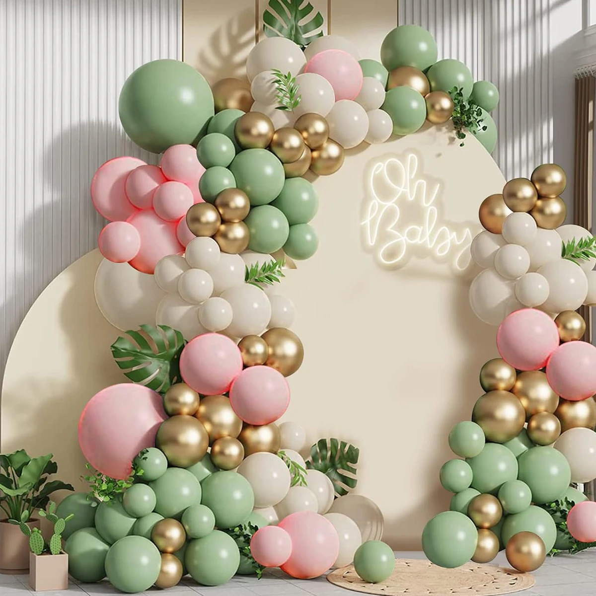 133-teiliges Set aus grauen, grünen und rosa Latexballons, geeignet für Geburtstagsfeiern, Hochzeiten, Valentinstags-Partydekoration.