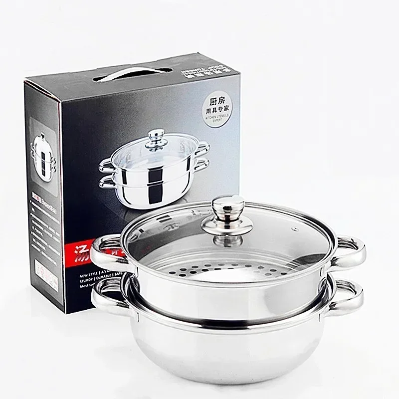 304 Stainless Steel Double Boiler Steam Pot Rice Noodle Roll Tools Pot Steamer Boilers Soup Steamed Cookware Buns Kitchen Cake