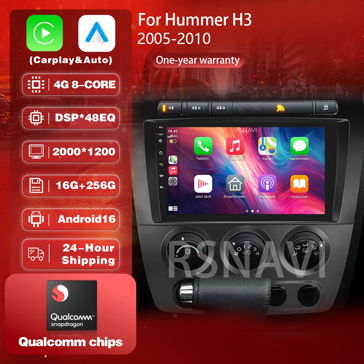 Android 16 Carplay Auto 2K Screen Car Radio Multimedia Player DSP Autoradio GPS For Hummer H3 2005 - 2011 Stereo 2din Head Unit