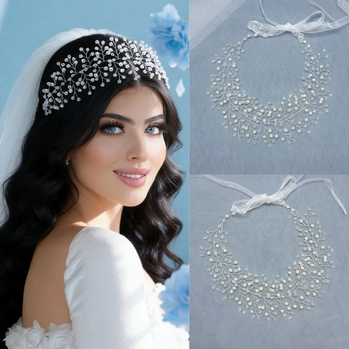 Handmaded Fashion Crystal Hair Vine Headband Pearl Hairband Tiara Bridal Wedding Hair Accessories Jewelry Hair Vine Headband