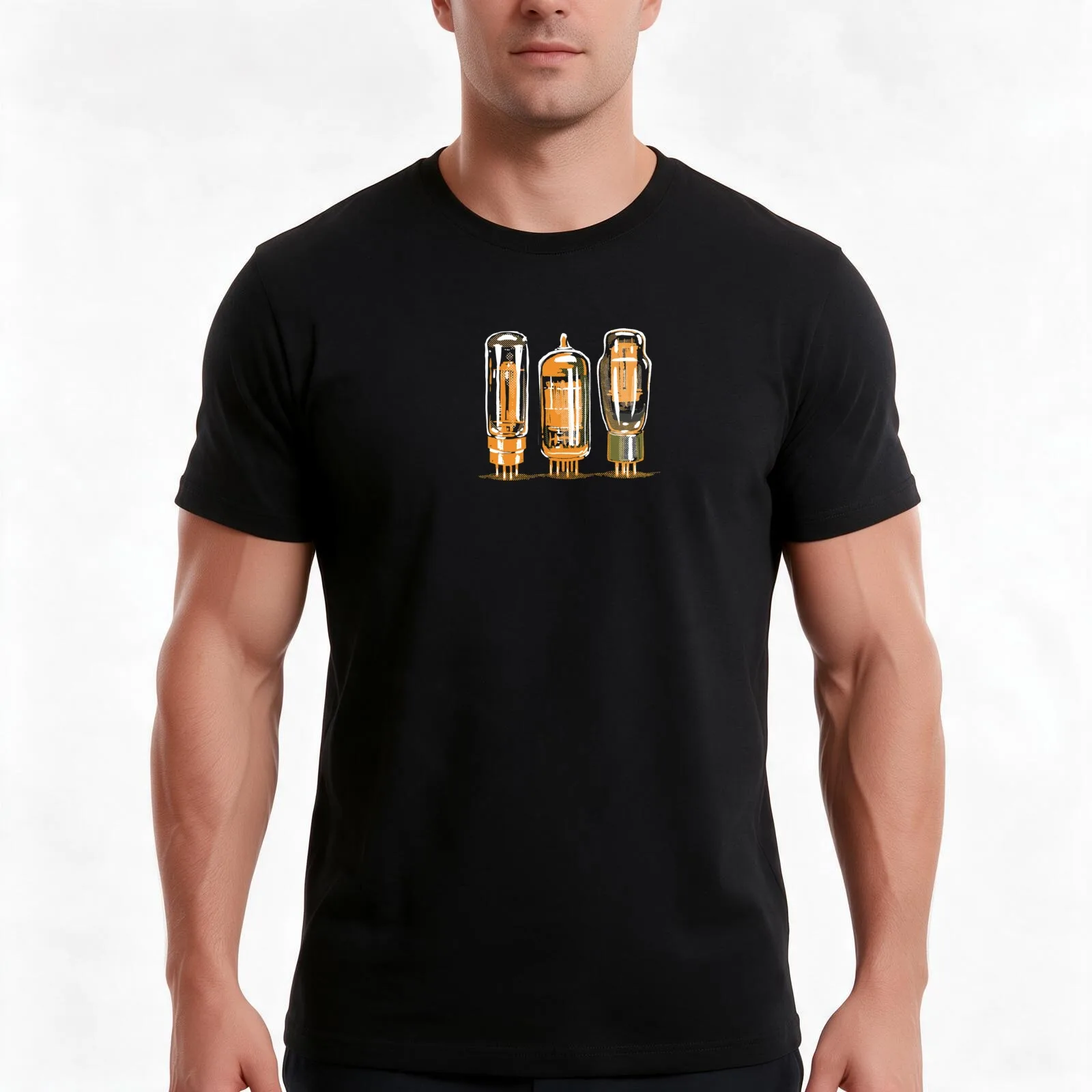 Throwback style stereo amplifier vacuum tubes T-Shirt, Summer Casual Cotton Tee, Oversized Streetwear Tops, Unisex Men Women