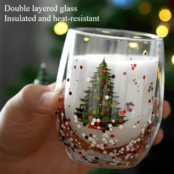 Heat-resistant Coffee Cups Double Wall Glass Cup Cute Cartoon Snowflake Christmas Tree Drinking Glasses Christmas Gift Drinkware