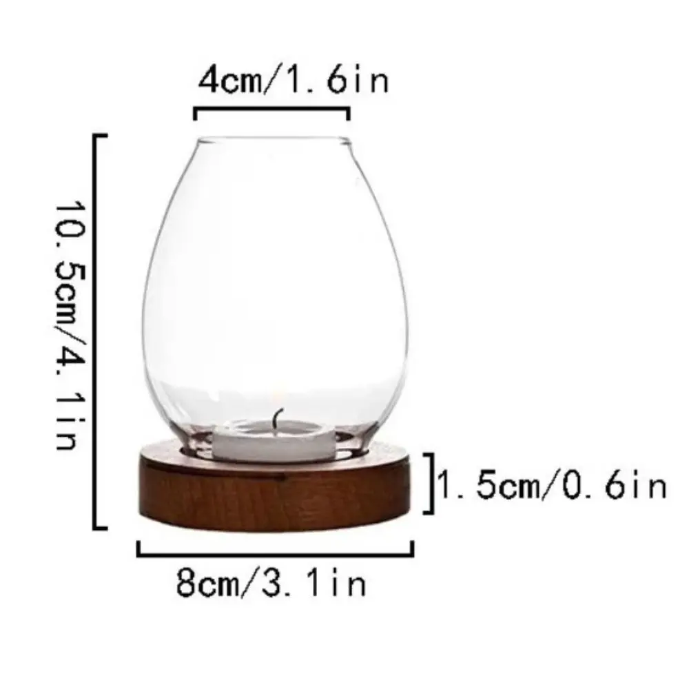 Glass Candlesticks with Cup Cover Transparent Round Candle Holders Home Decor with Wood Base Table Decoration Ornaments Wedding