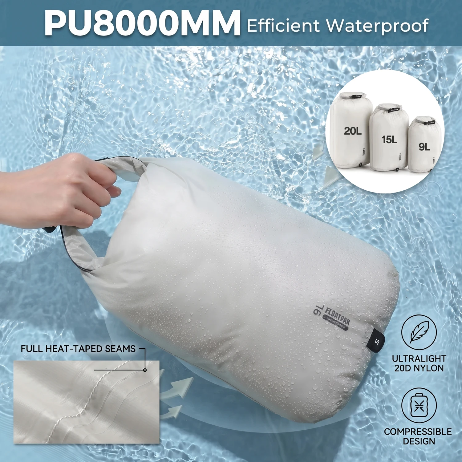 Bolsa Impermeável Ultraleve para Armazenamento de Roupas, Organizador de Viagem Leve com Fecho Roll Top para Bagagem, Natação e Atividades ao Ar Livre