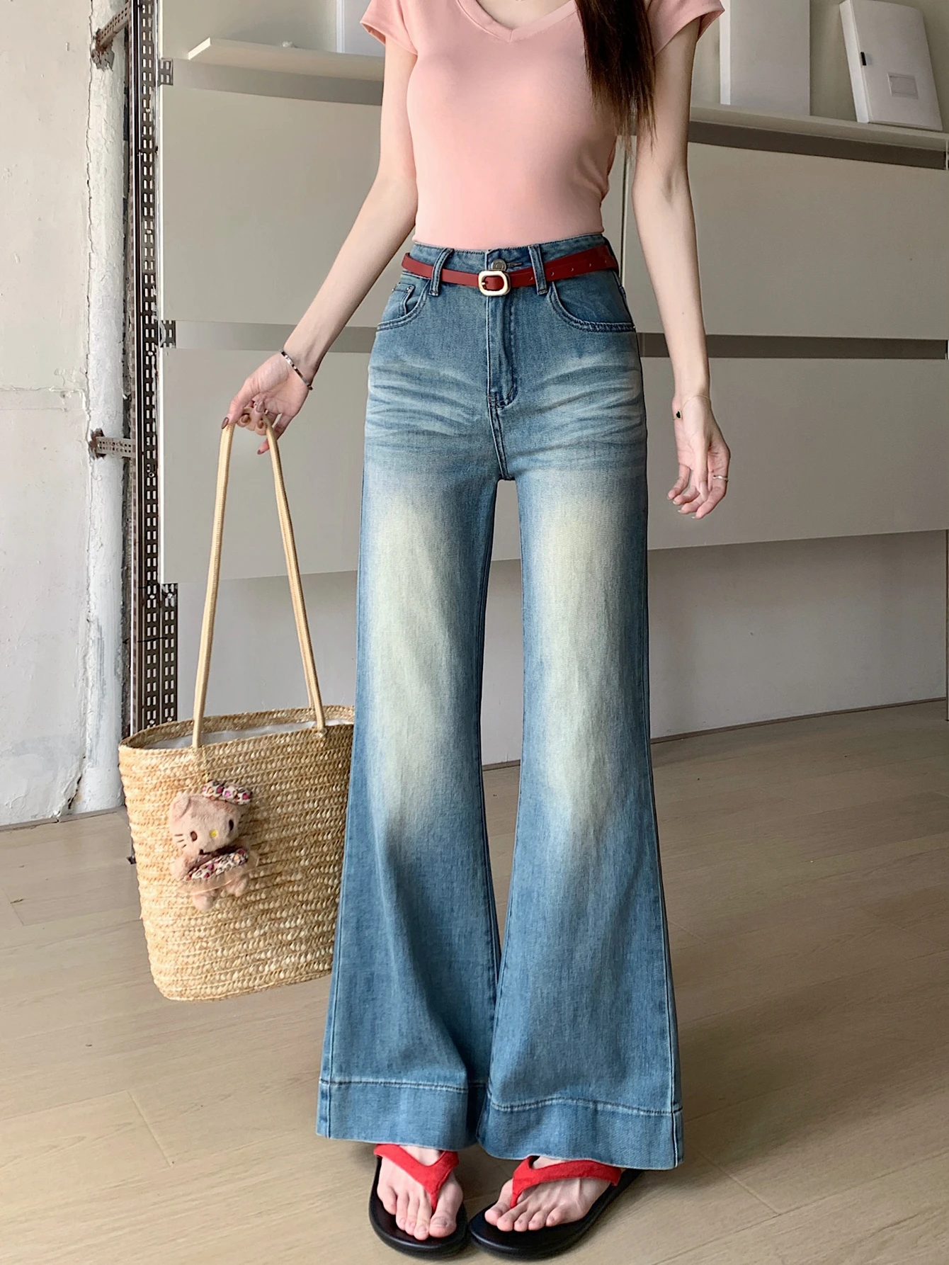 

Women's Summer Autumn Vintage Flare Jeans Lady Streetwear High Waist Slim Full Length Boot Cut Long Jeans