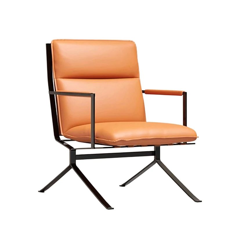 

☆の Italian Nordic Single Sofa Chair Light Luxury Living Room Bedroom Leather and Metal Leisure Chair