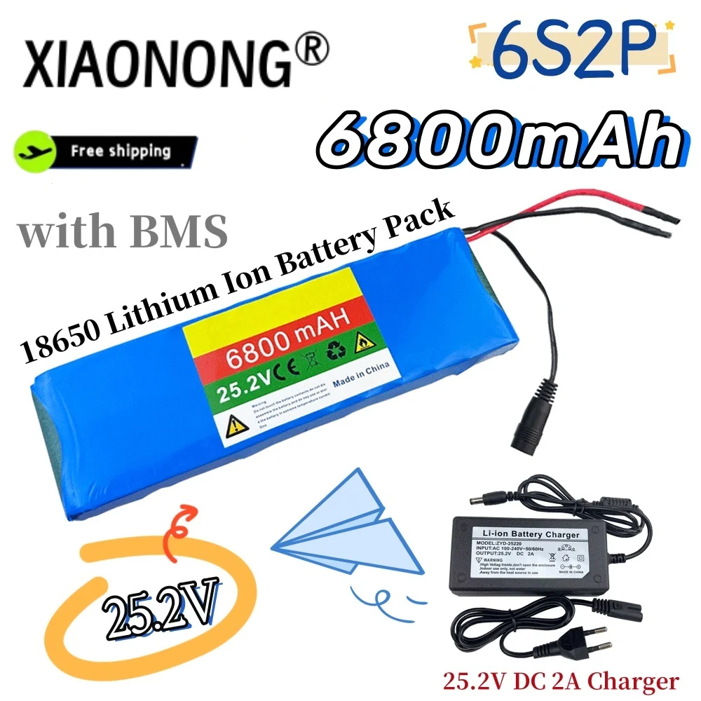 

25.2V 6800mAh 6S2P 18650 Lithium Battery Pack , BMS bicycle battery +25.2V 2A Charger