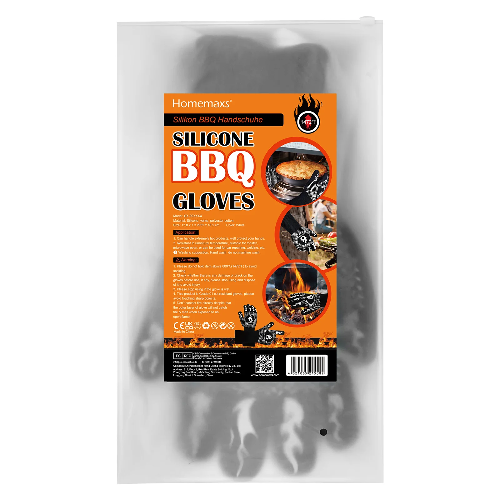 HOMEMAXS 1 par de luva de forno resistente ao calor inferior a 800 ℃   Luvas protetoras de silicone para grelhar para churrasco (pretas)