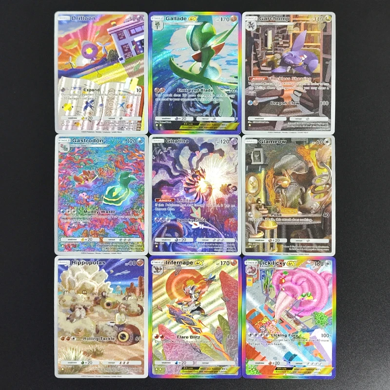 

9PCS DIY PTCG Pocket English Lickilicky Infernape Hippopotas Glameow Gastrodon Gallade Drifloon Hobby Collection Flash Card Toy