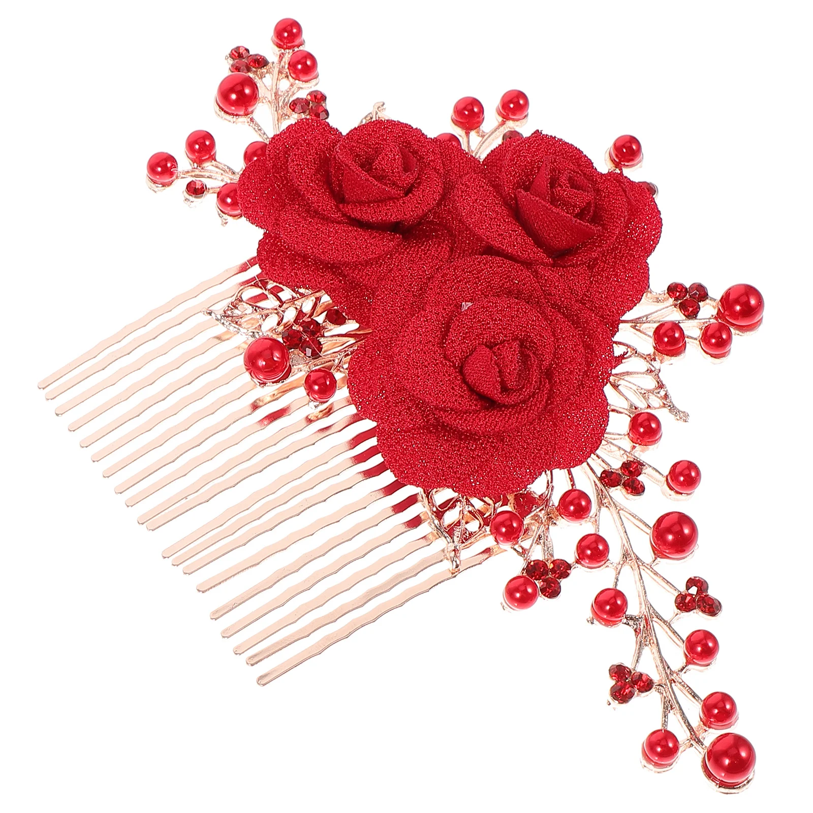 

Red Hair Comb for Women Elegant Bridal Flower Pearl Crystal Hair Accessories Wedding Side Comb Hold Firmly Without Pulling