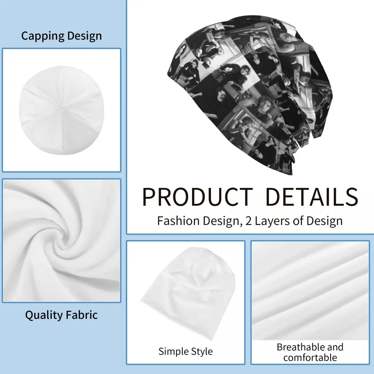 أبيض وأسود ميسون لهم الكولاج Skullies قبعة حريمي دافئة الخريف الشتاء في الهواء الطلق قبعة محبوك بونيه قبعات الرجال النساء الكبار