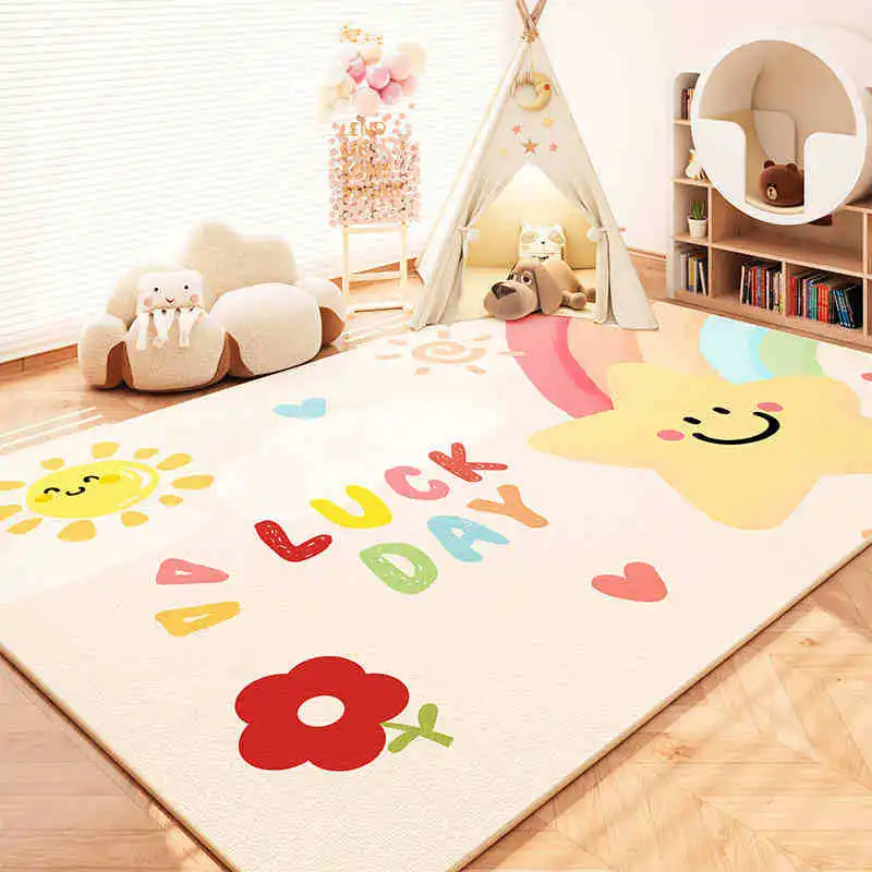 VIKAMA Lucky Day Sun Rainbow Kids Area Rug, Soft Crystal Velvet Plush Non Slip Floor Carpet for Nursery Bedroom Playroom Decor