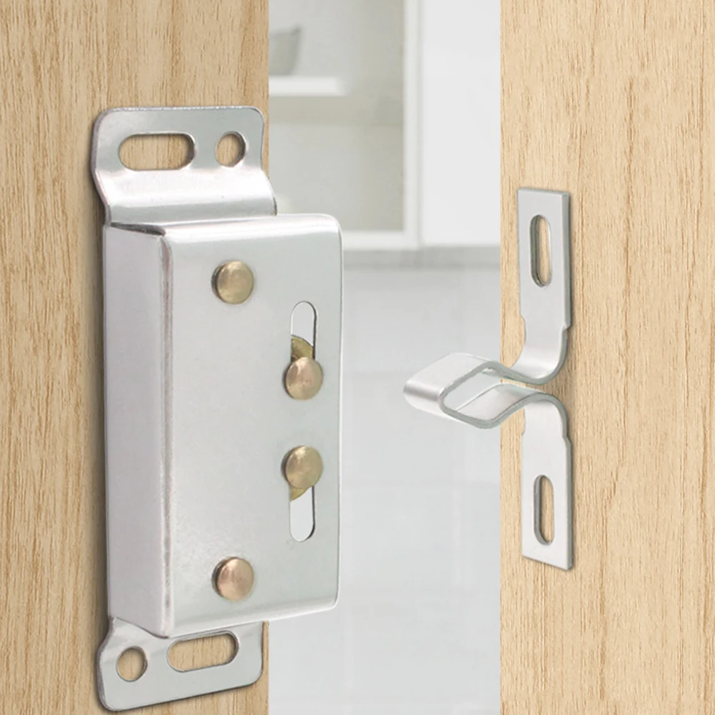 Pestillo magnético de acero inoxidable para puerta de autocaravana, herrajes de captura de doble rodillo, plateado