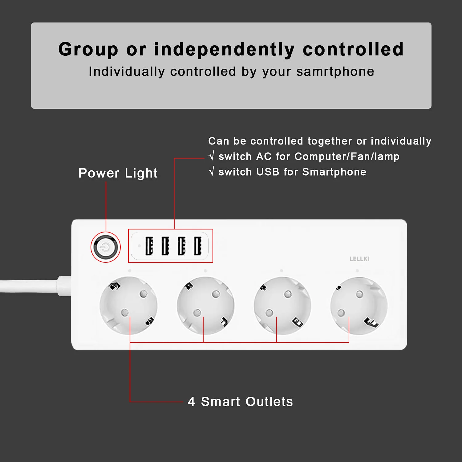 LELLKI Zigbee Power Strip Tuya Smart Life Switch Plug Electrical Socket Zigbee2mqtt Extension Cord 1.8 With Alexa SmartThings